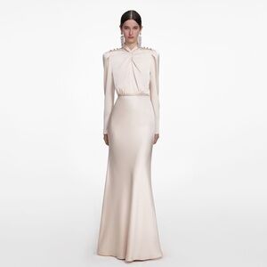 Self-Portrait NEW CHAMPAGNE SATIN MAXI DRESS